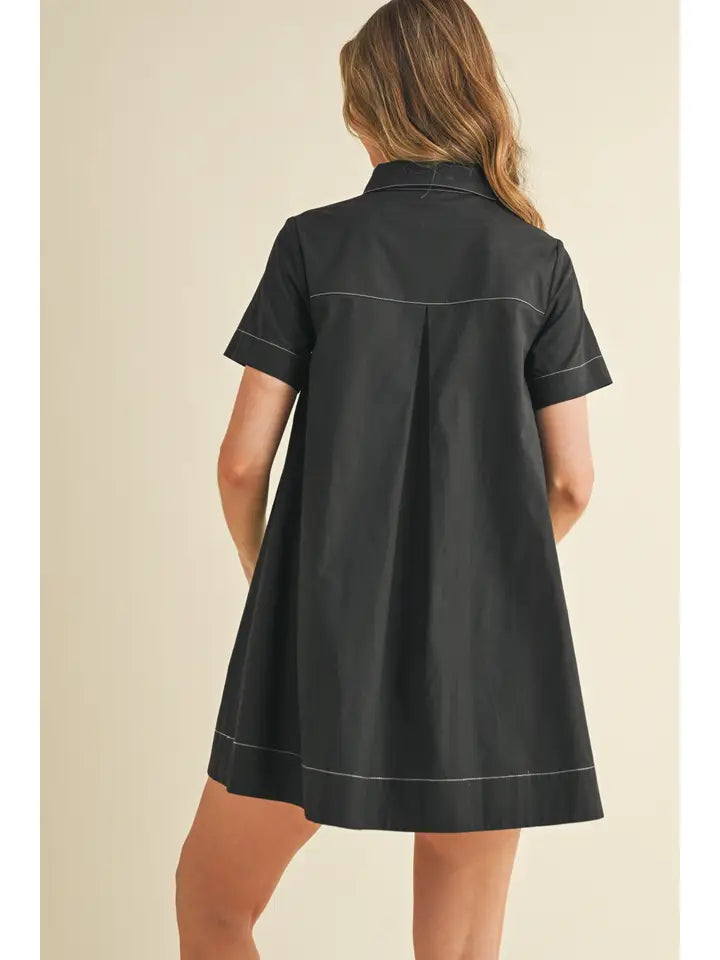 Stitching Shirt Dress | Black