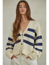 Knit Sweater Button Down Cardigan | Cream + Navy