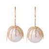 Diamond Fringe Pearl Hoop Earrings