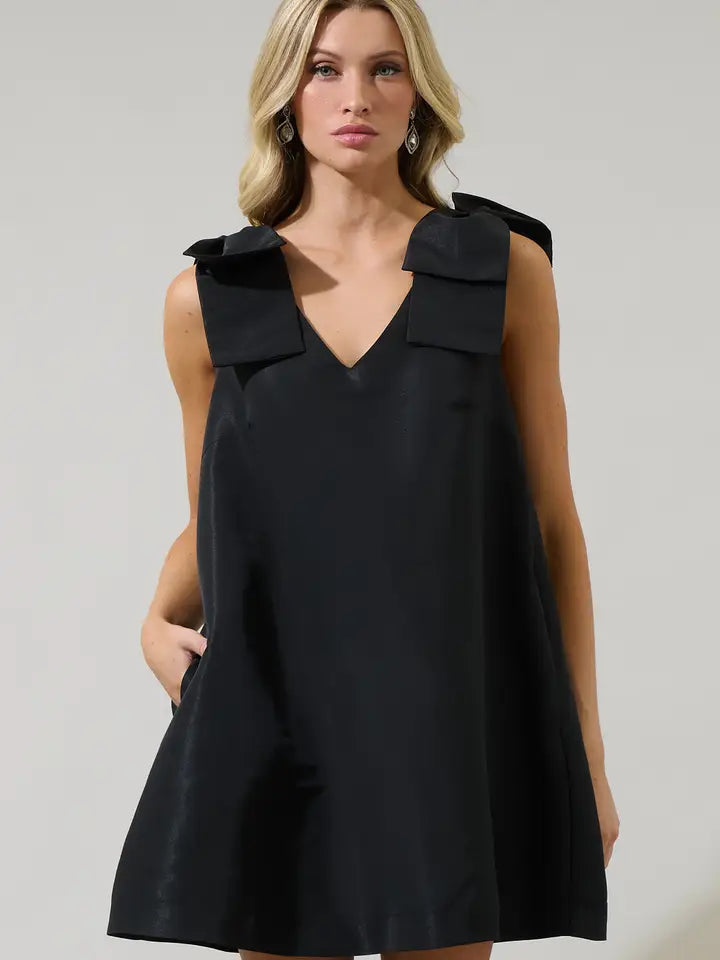 Alana Bow Mini Dress | Black