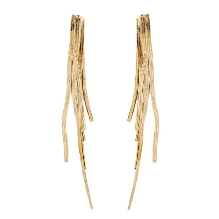 Skinny Gold Cascading Tassel Minimalist Earrings