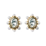 Crystal Pearl Oval Stud Earrings