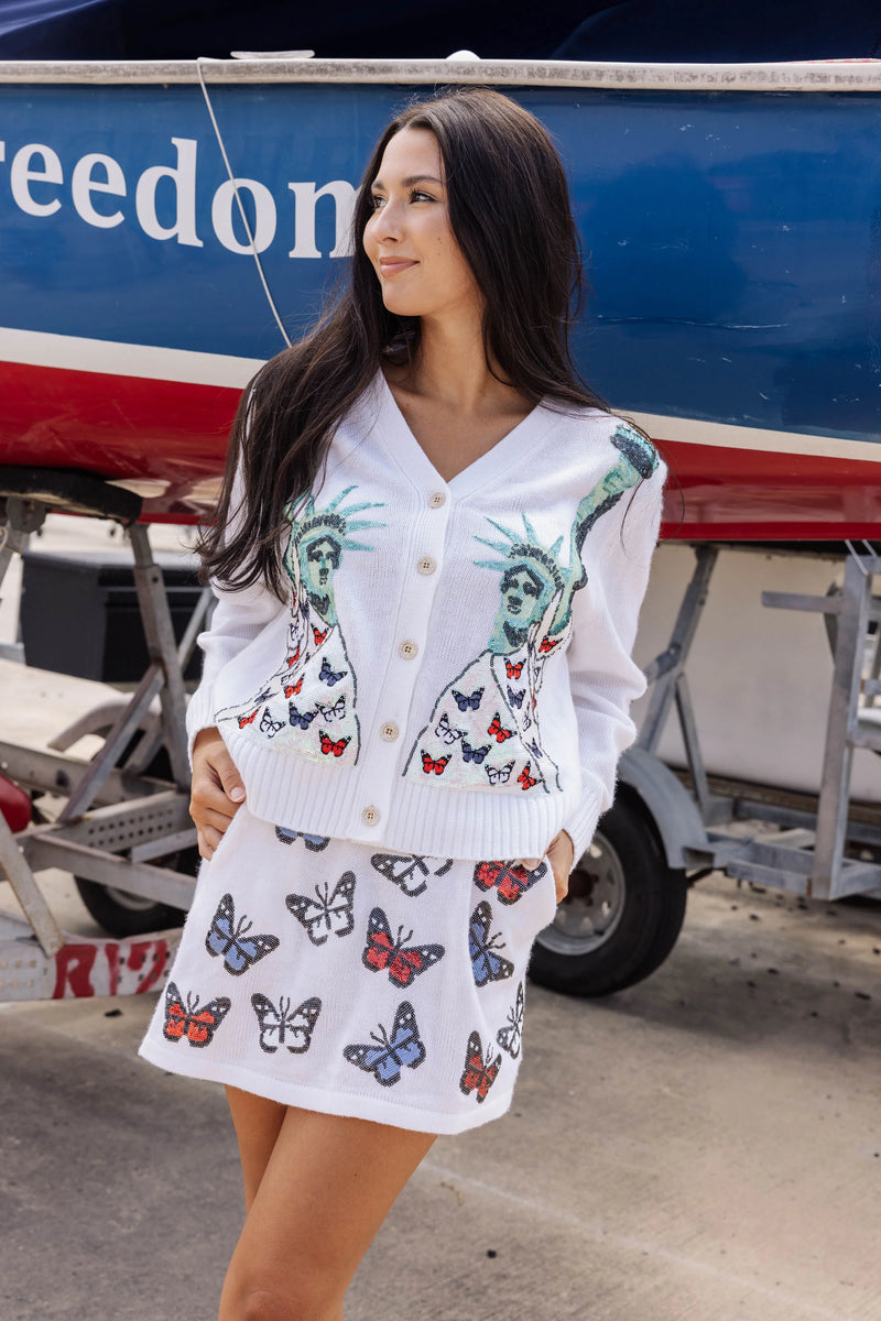 Lady Liberty White Butterfly Cardigan