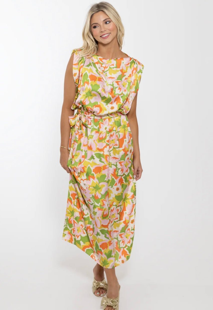 Abstract Floral Satin Maxi Dress – belletique