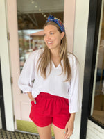 Red Linen Cuffed Shorts | Red