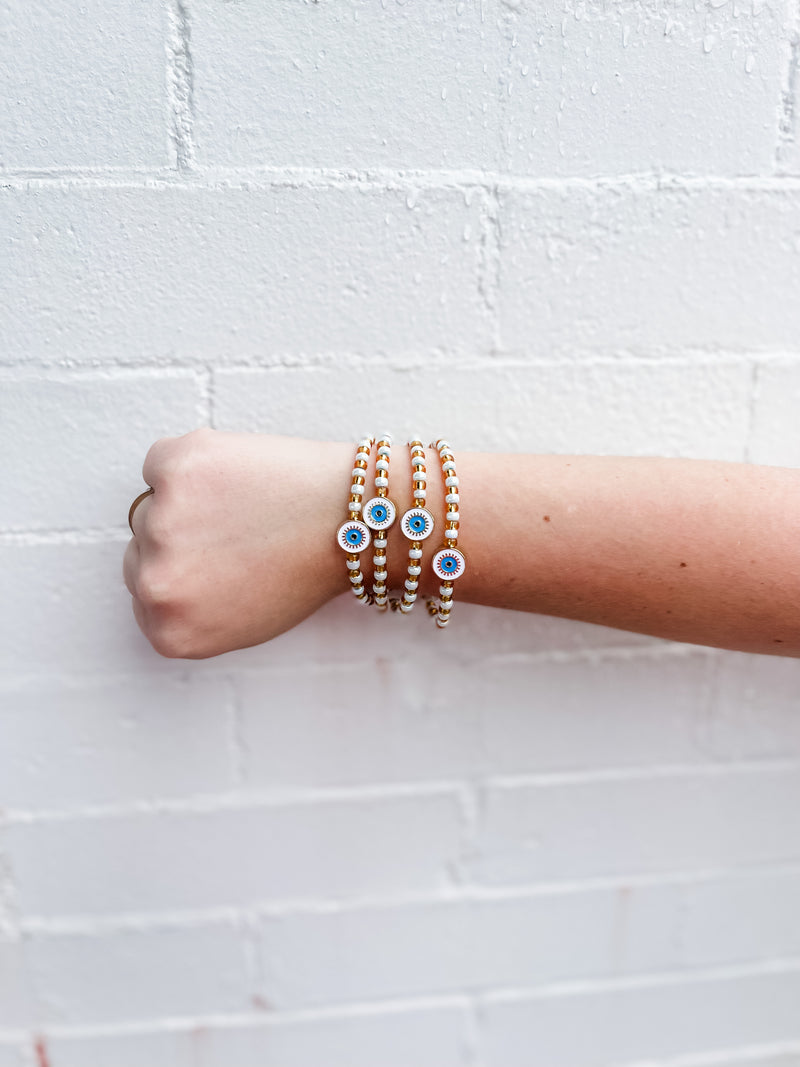 Good Vibes Beaded Bracelet | White/Gold