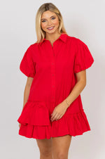 Poplin Ruffle Bottom Dress | Red