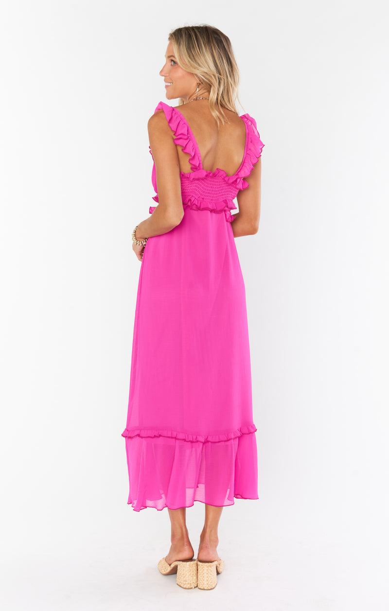 Lane Midi Dress | Pink Crinkled Chiffon