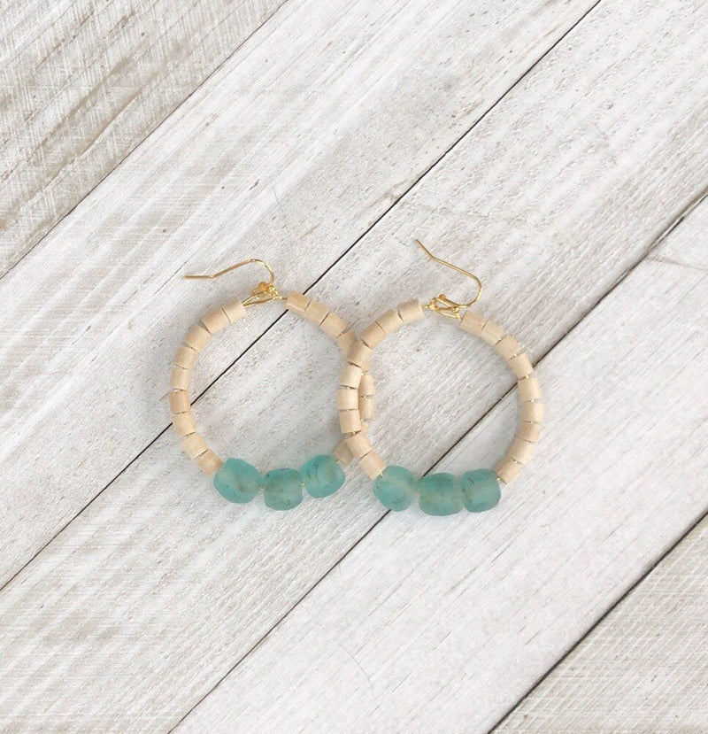 Turquoise Glass Hoop Earrings