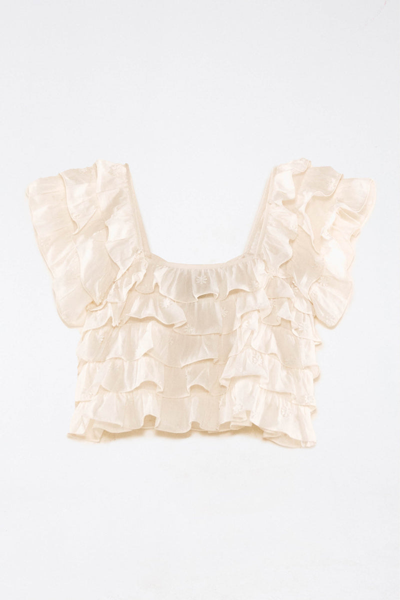 Off White 3D Flower Layered Blouse