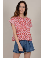 Embroidered Eyelet Top | Red