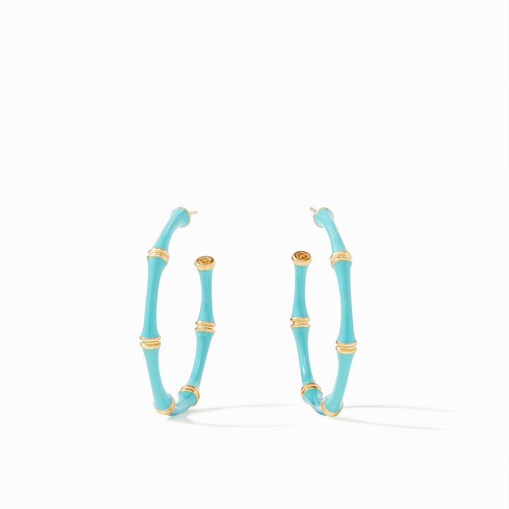 Bamboo Hoop Earrings | Bahamian Blue Enamel