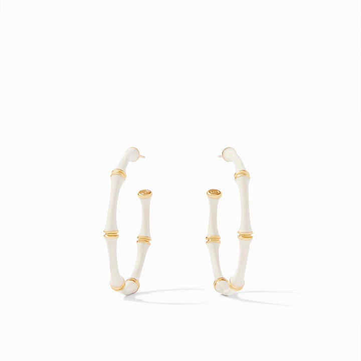 Bamboo Hoop Earrings | Ivory Enamel