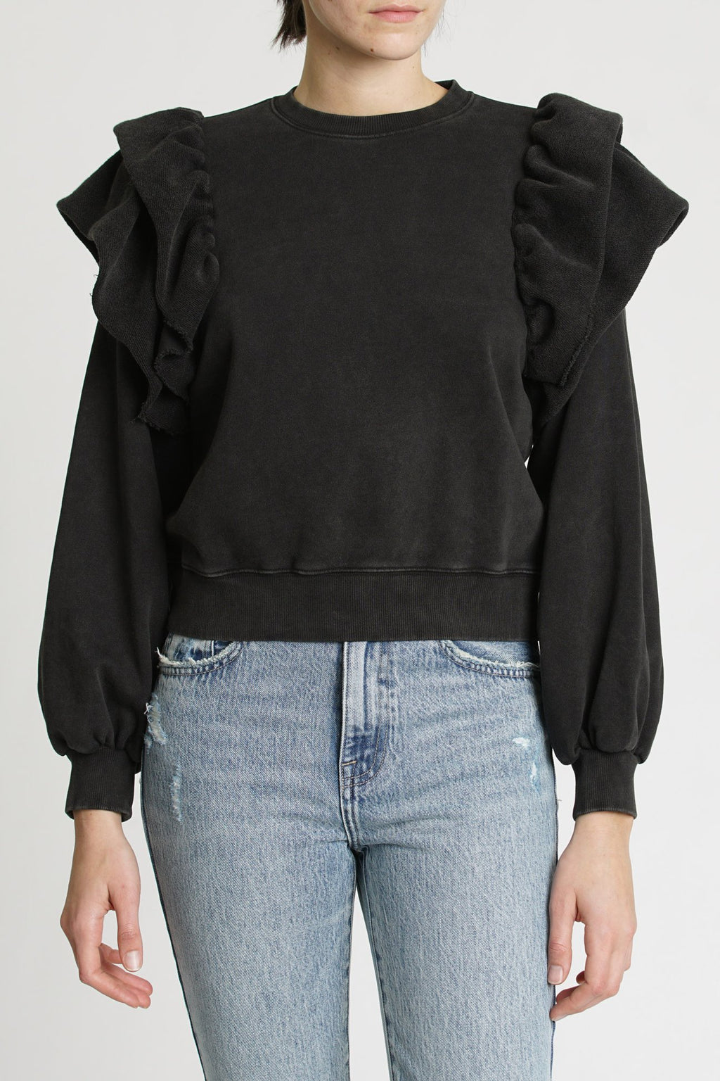 Dylan Ruffle Sweatshirt | Black Sky