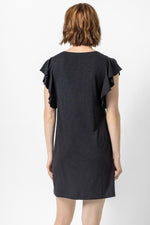 Flutter Sleeve V-Neck Dress | Black