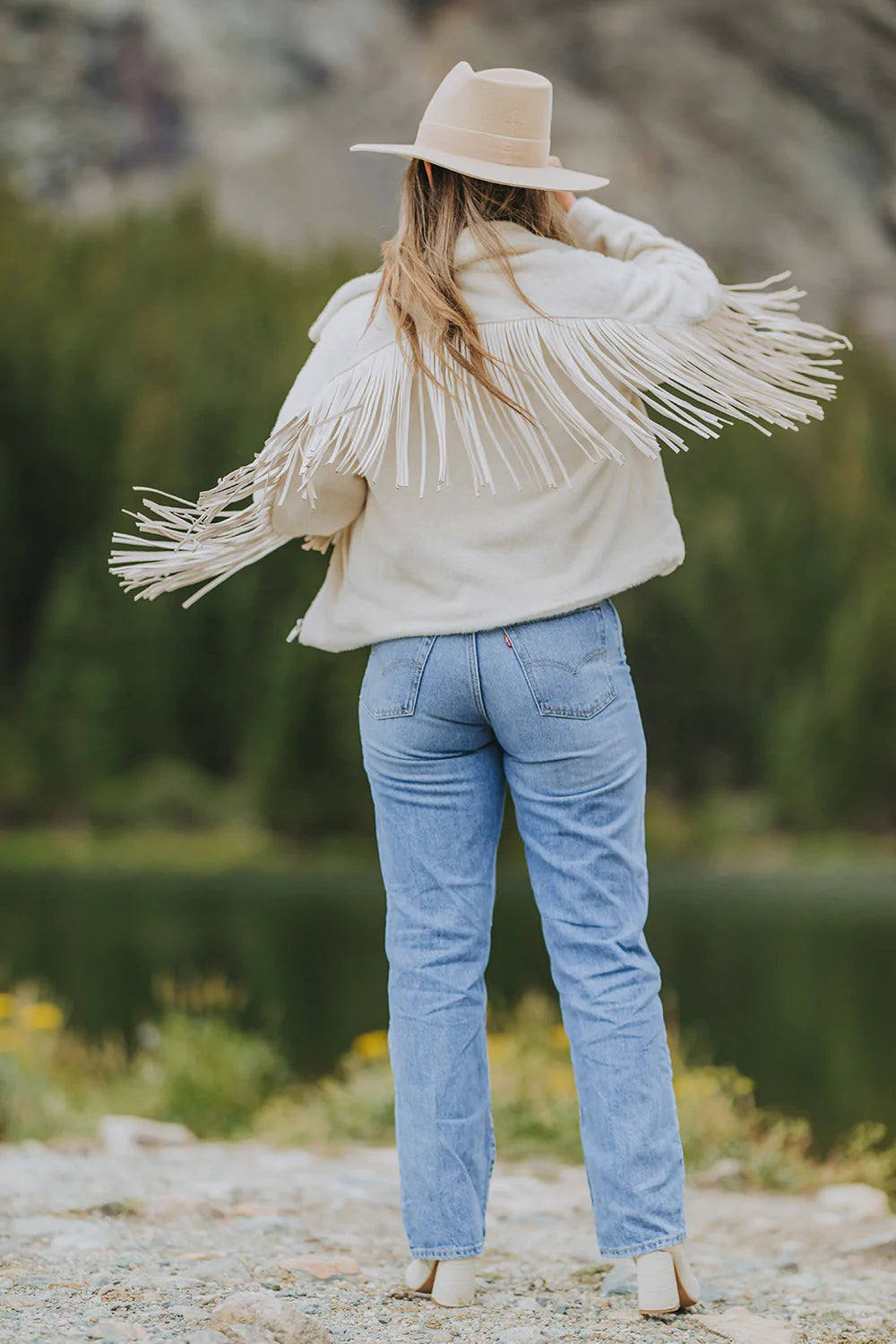 Skylar Fringe Faux Fur Jacket | Cream