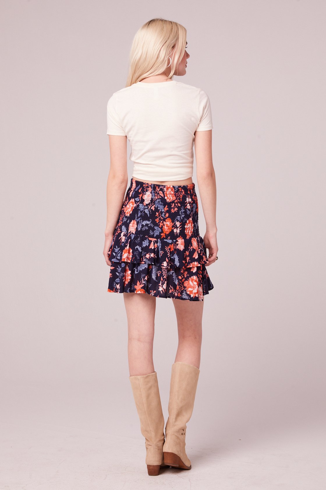 Floral smocked hot sale mini skirt