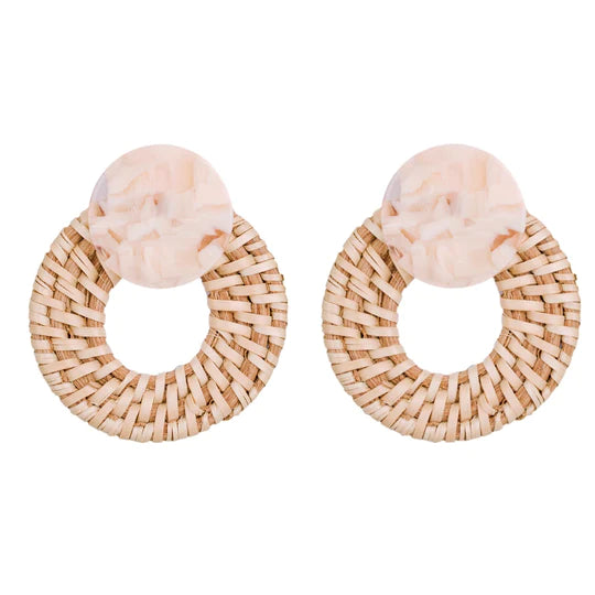 Blonde Rattan Bali Doorknocker Earrings