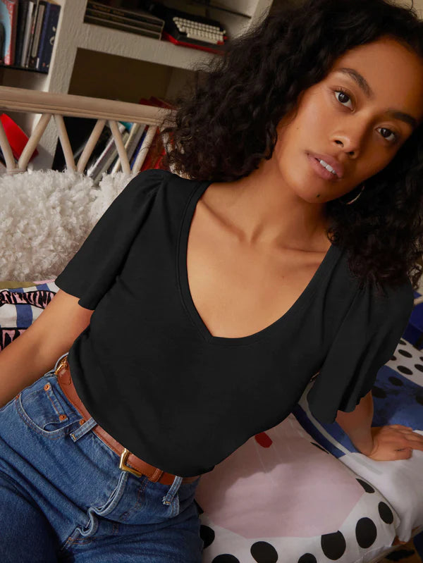 Vicky Flutter Sleeve Top | Jet Black