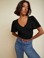 Vicky Flutter Sleeve Top | Jet Black
