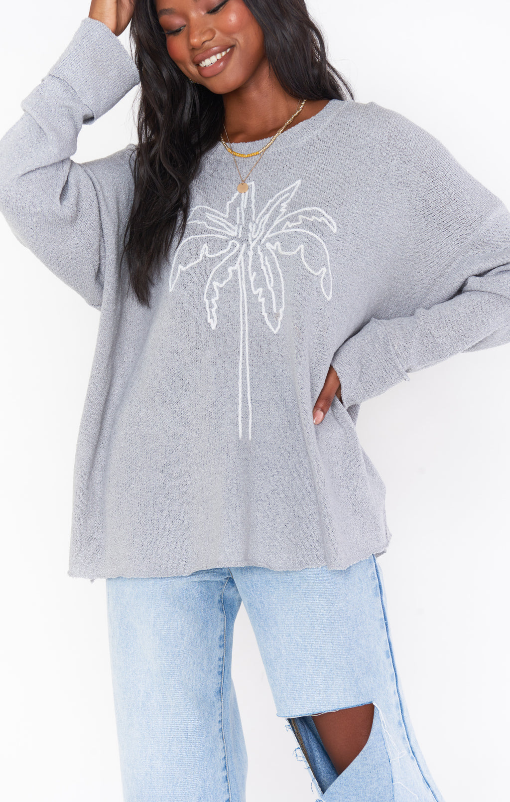 Sue Cuffed Sweater | Palm Tree Graphic