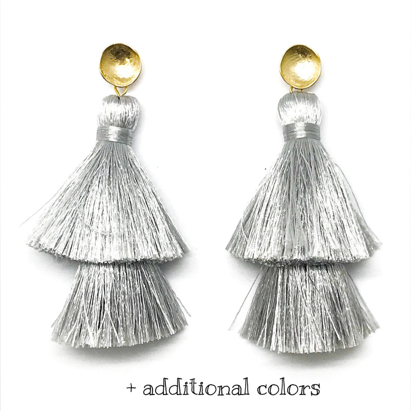 Double Tassel Earrings | Silver