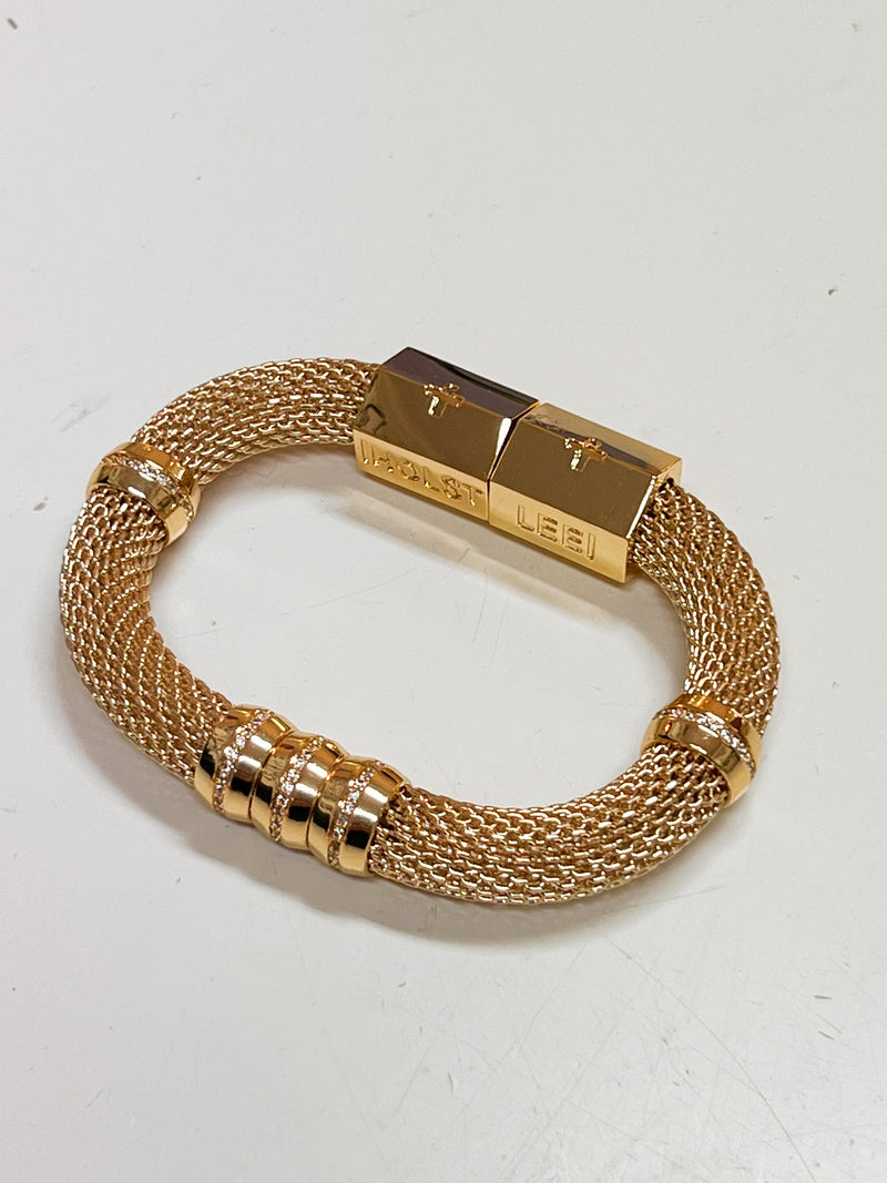 Classic Mesh Rhinestone Gold Bracelet