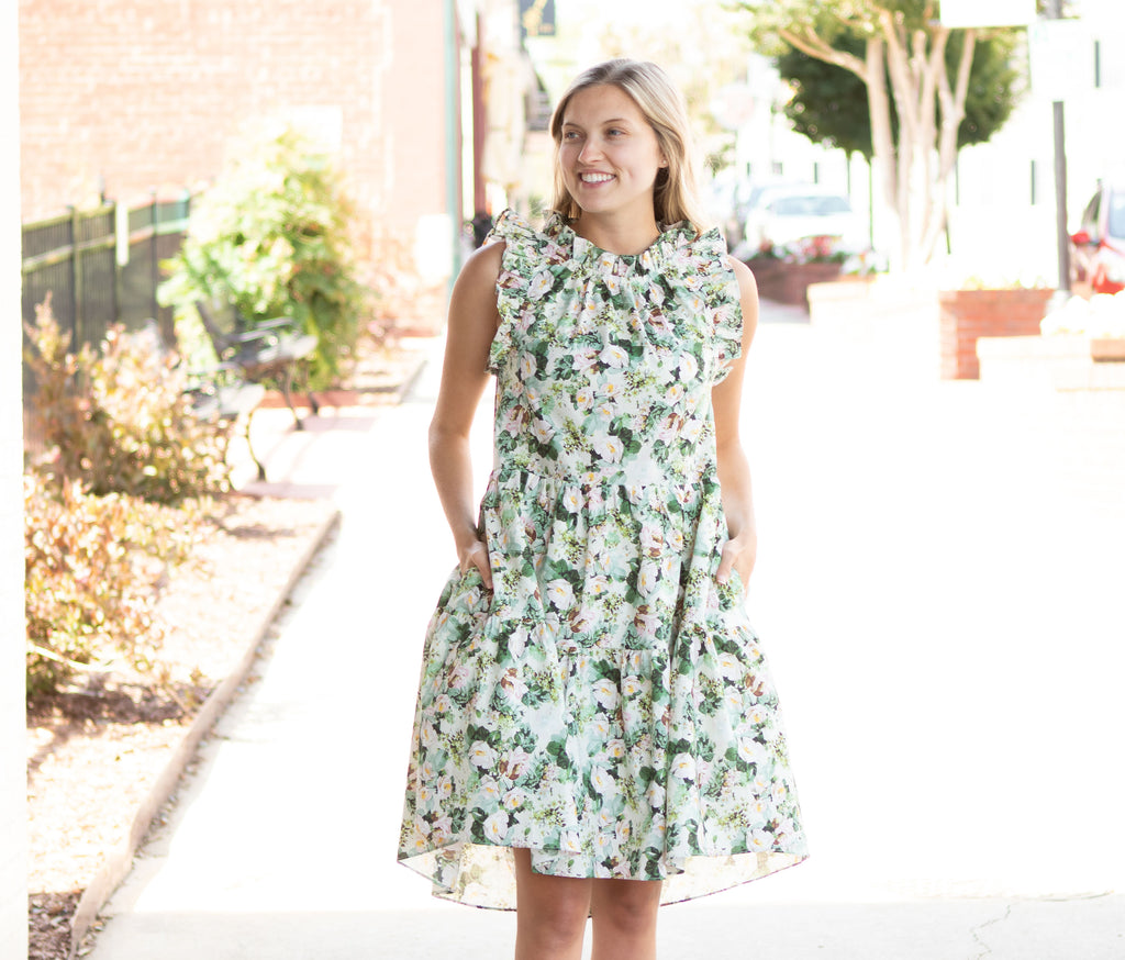 Tiered Poplin Floral Dress