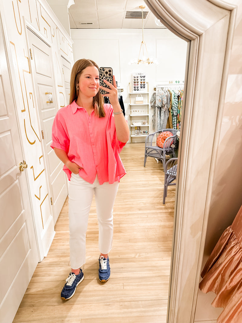 Oversized Button Down Shirt | Bubble Gum