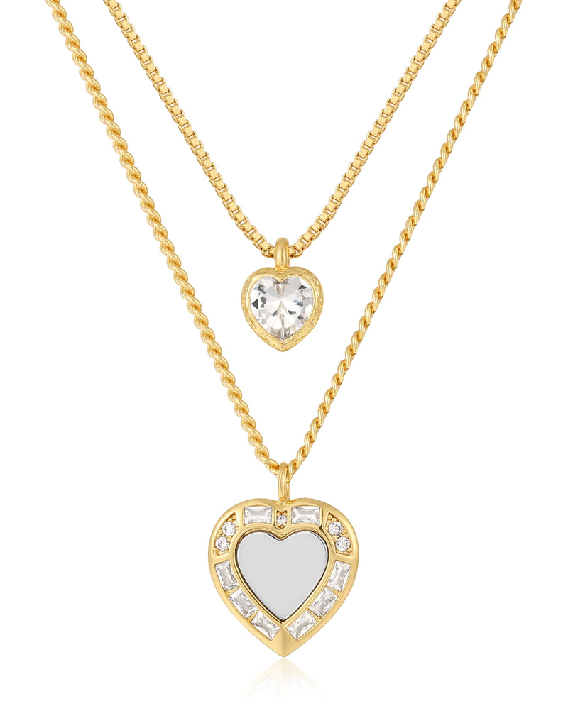 Double Heart Charm Necklace | Gold