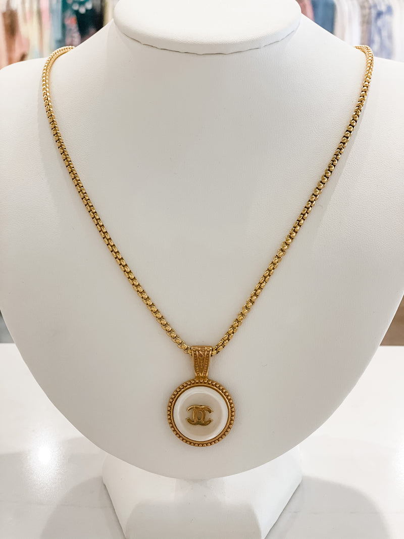 White + Gold CC Pendant Necklace