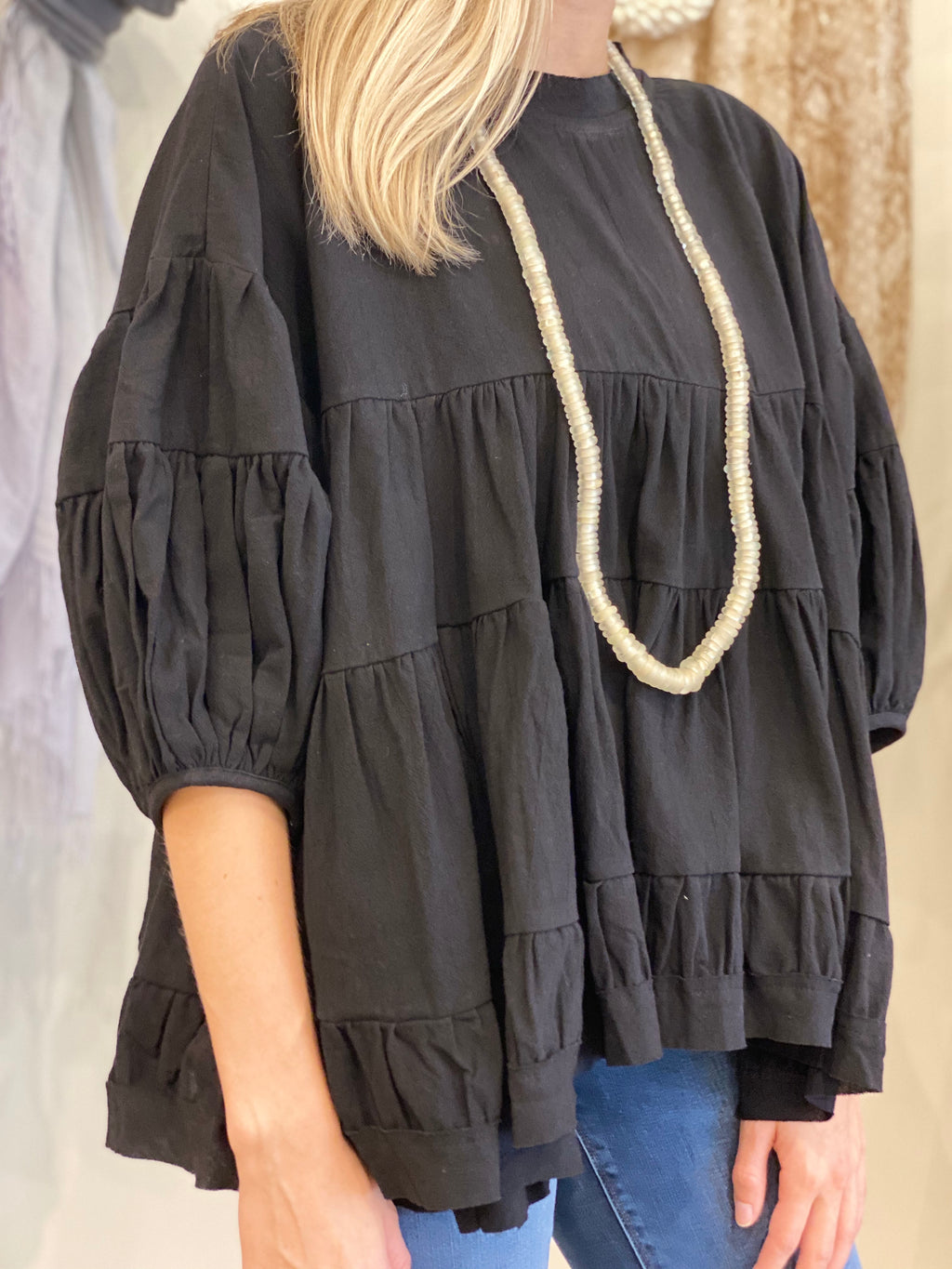 Cotton Tiered Top | Black