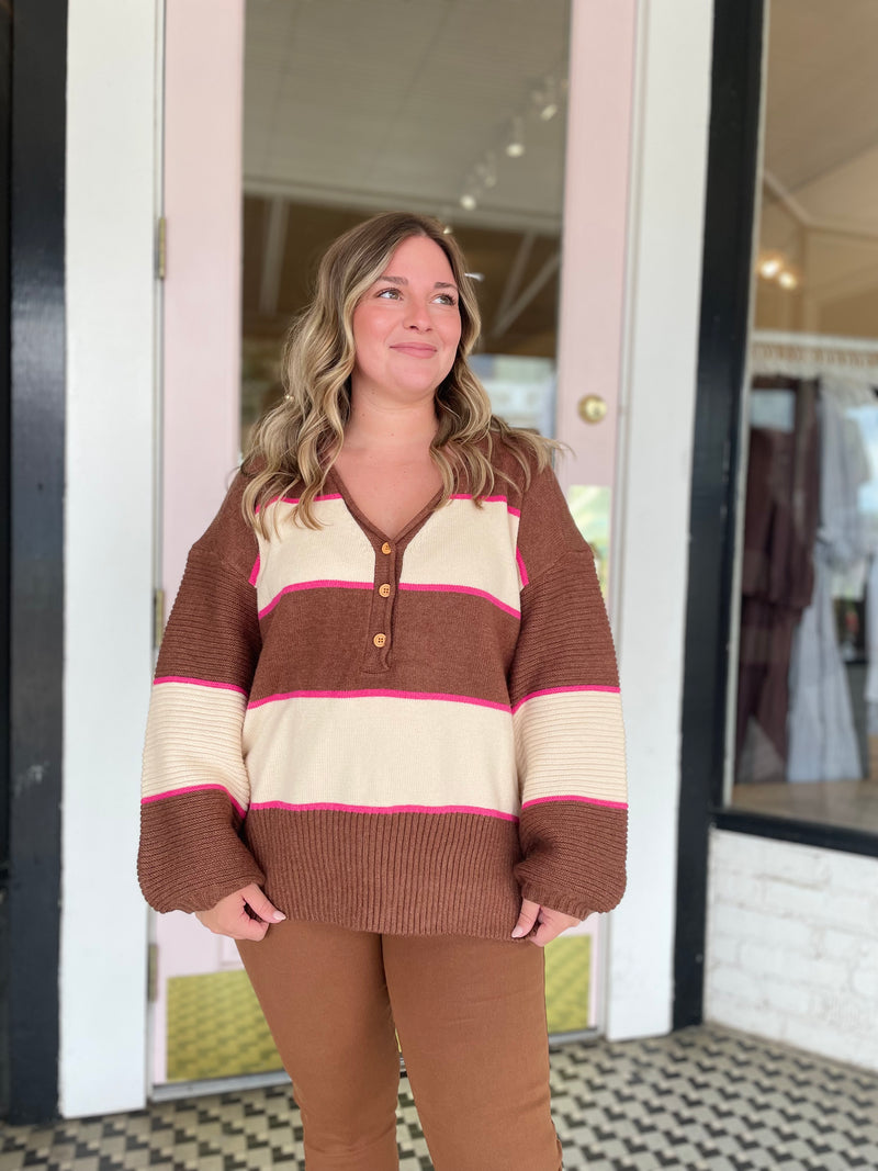 Camel + Pink Pullover Sweater
