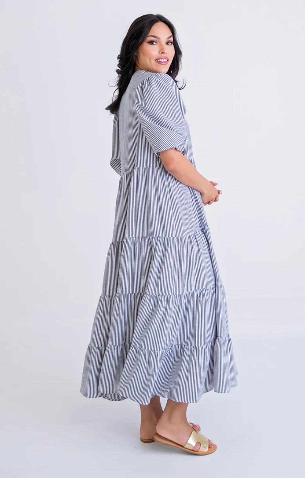 Stripe Seersucker Tier Maxi Dress