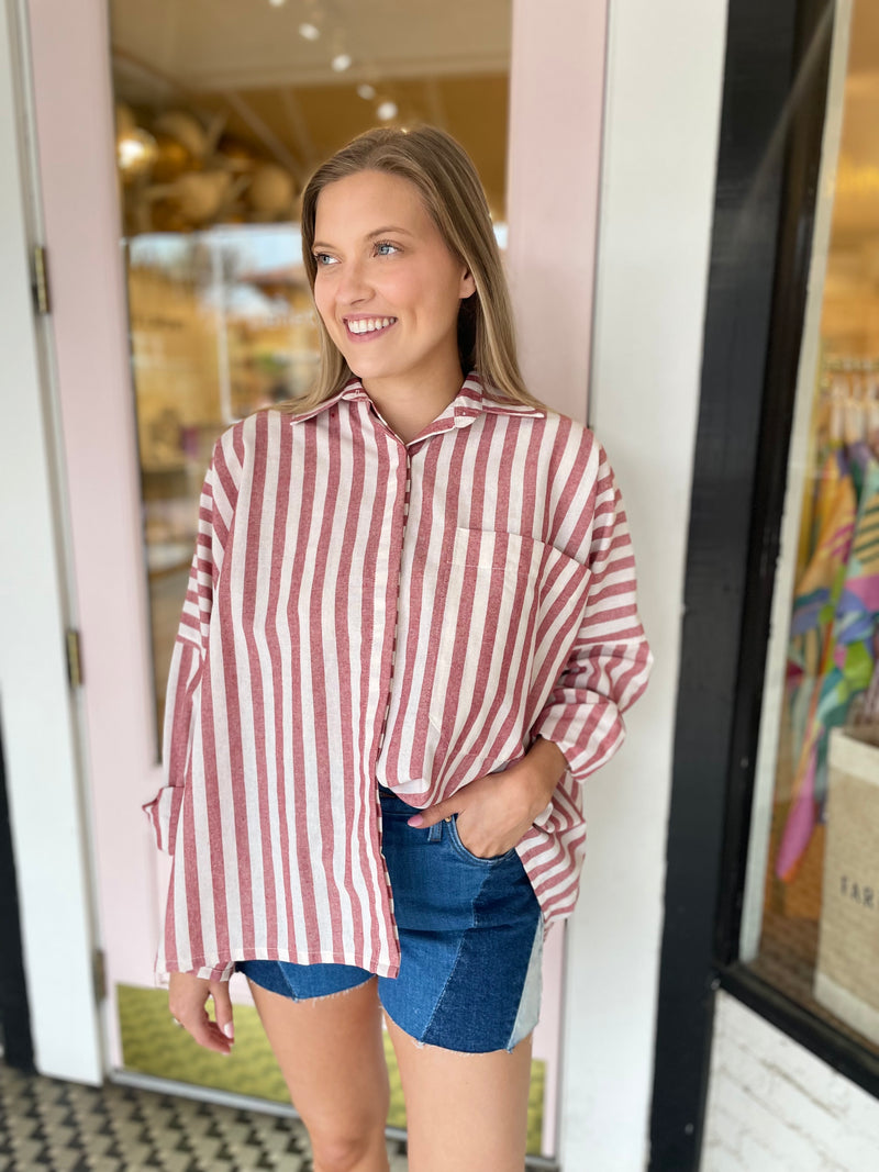 The Cate Shirt | Red Stripe Linen