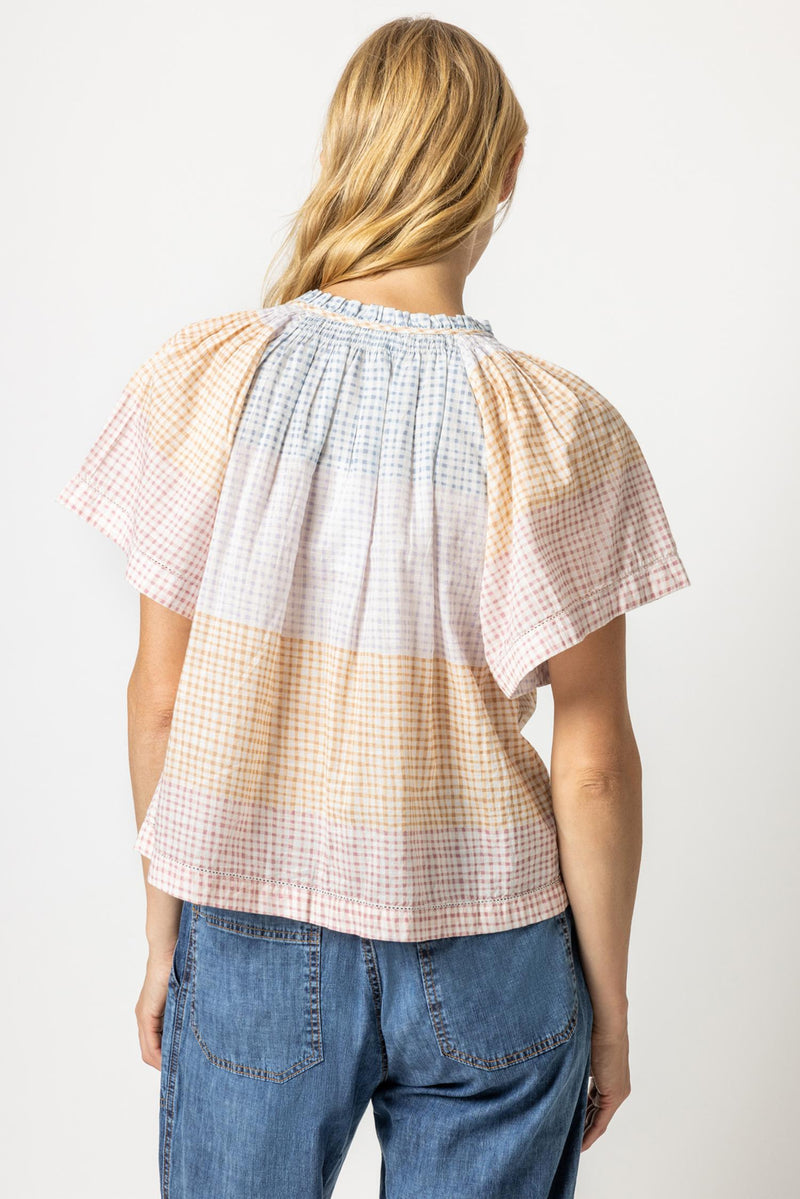 Flutter Sleeve Button Down Top | Abstract Check