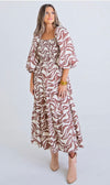 Zebra Poplin Puff Sleeve Maxi Dress