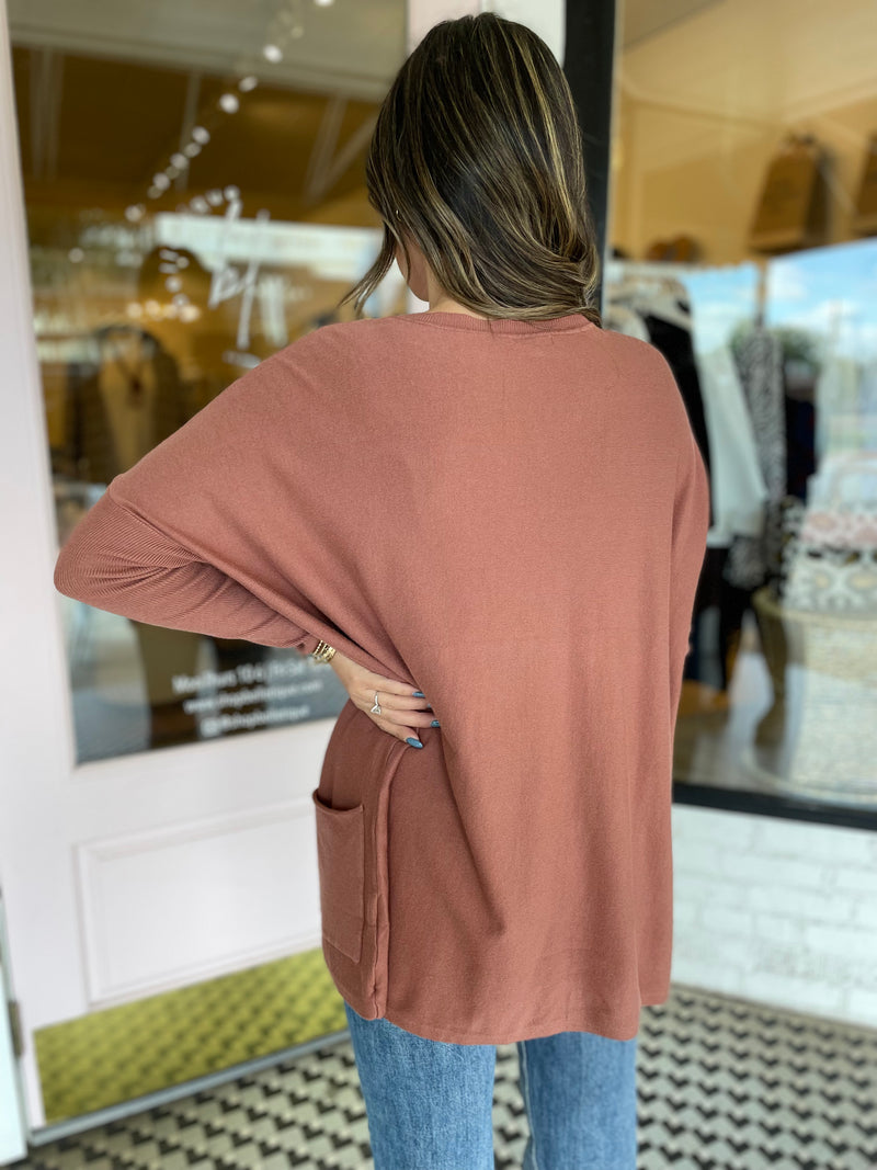 Copper Brown Oversized Pocket Sweater