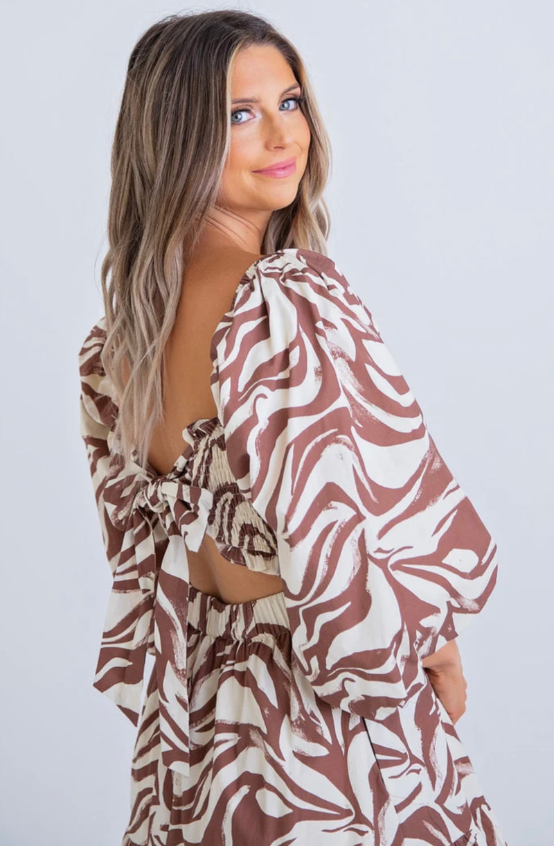 Zebra Poplin Puff Sleeve Maxi Dress