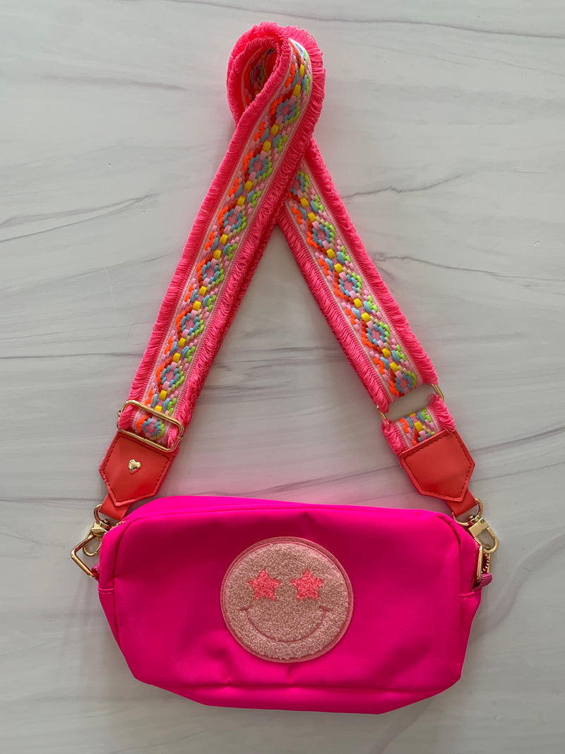 Pink Smiley Bag with Fringe Strap
