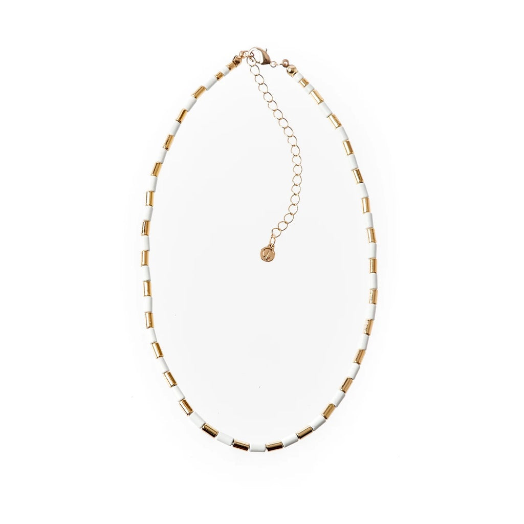 Tube Tile Necklace | White + Gold