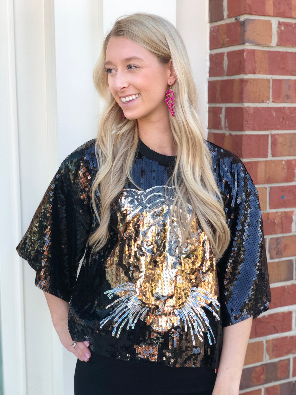 Sequin Tiger Top | Black