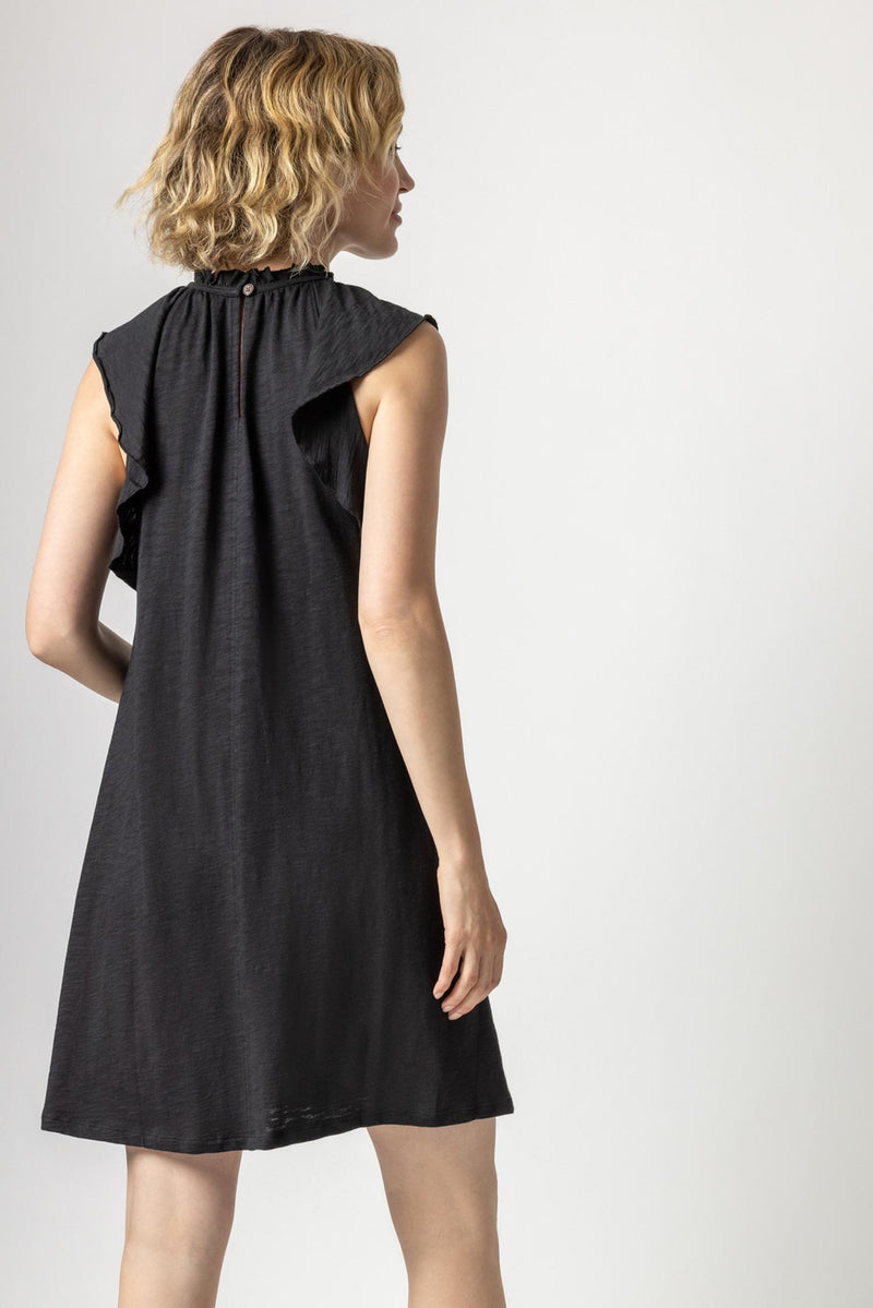 Ruffle Trim Sleeveless Dress | Black