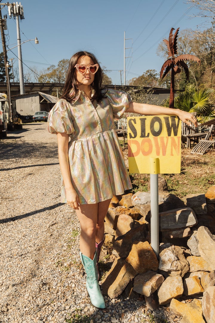 Gold Mini Sequin Collar Dress